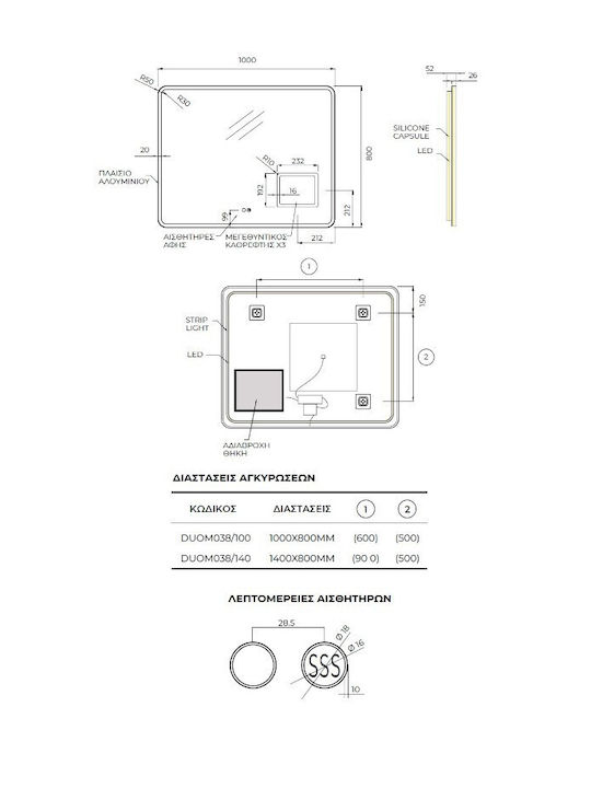 Imex Duomo Vergrößerung Quadratischer Badezimmerspiegel LED Berührung 100x80cm Weiß
