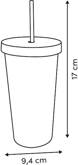 5Five Solea Plastic Water Glass in Orange Colour with Straw 550ml