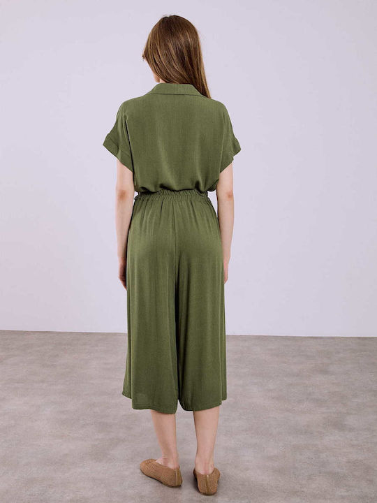 Celestino Ζιπ Κιλότ Μονόχρωμη Βισκόζη Loose Fit Χακί Celestino Ζιπ Κιλότ Μονόχρωμη Βισκόζη Loose Fit Χακί