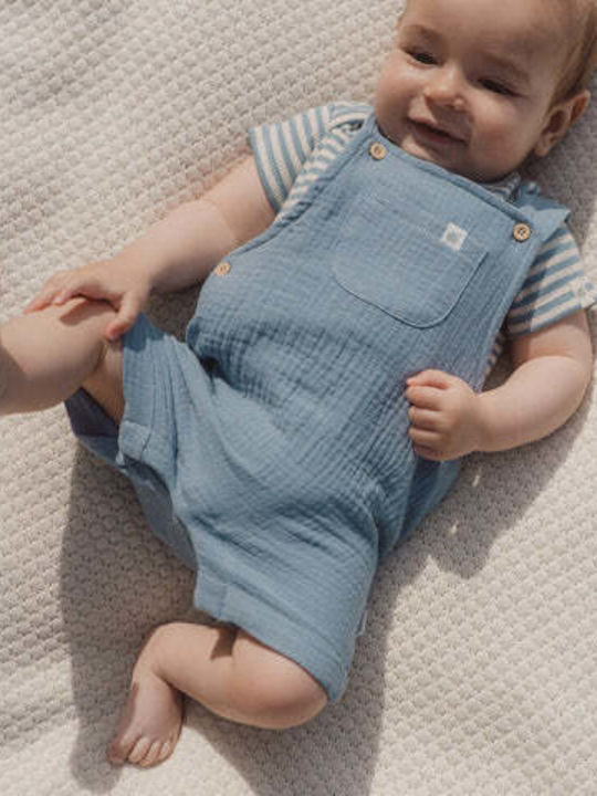 Kids Fabric Dungarees Stone Blue