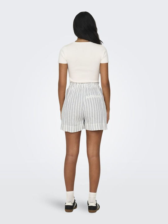 Damen Leinen Hohe Taille Shorts Weiß