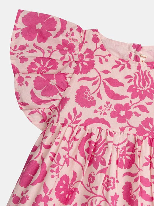 Girls Dress Short Sleeve Floral Orange