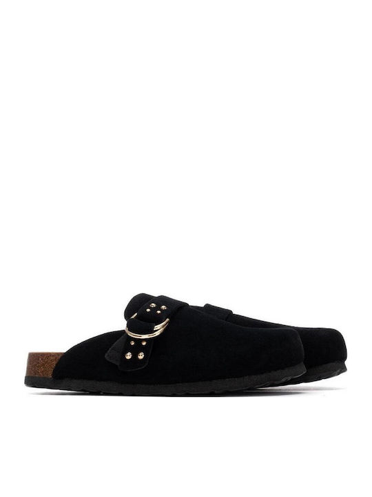 Suede Mules με Τακούνι σε Μαύρο Χρώμα