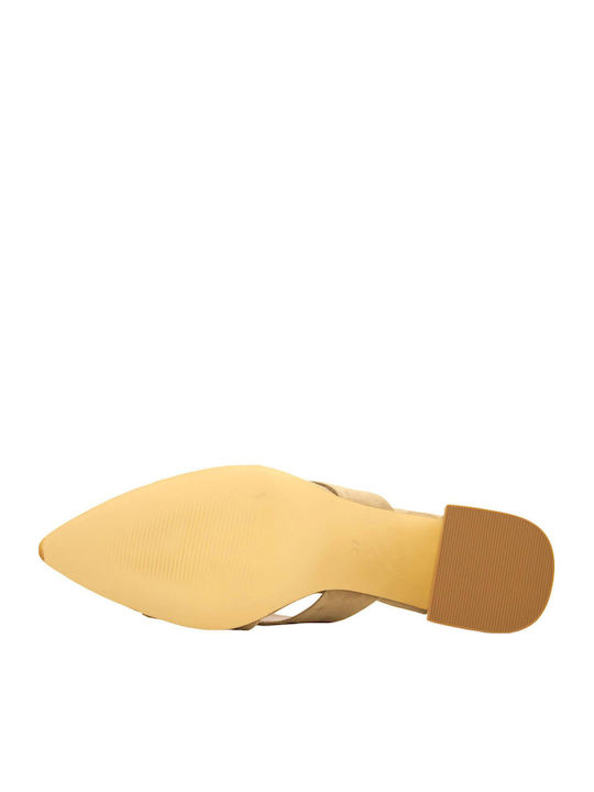 Suede Mules with Heel in Brown Colour