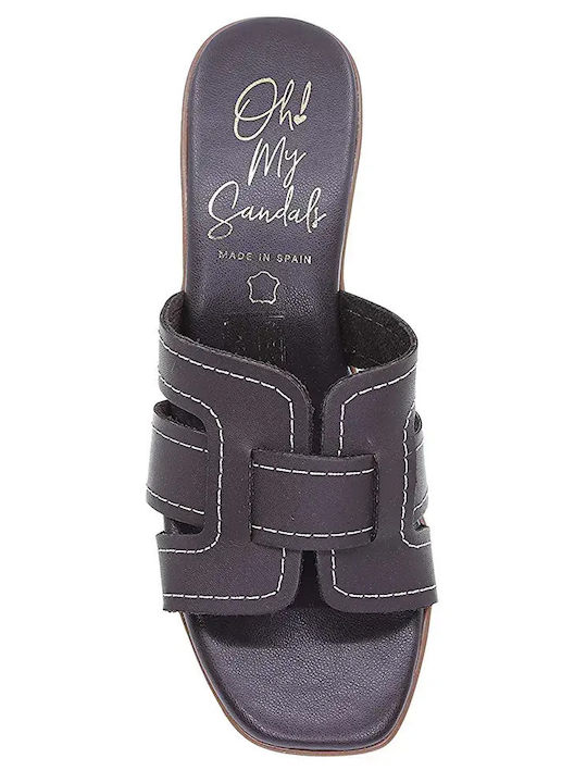 Leather Mules With Heel In Brown Colour