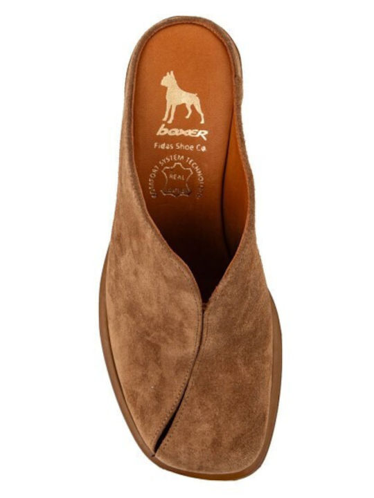 Δερμάτινα Mules με Τακούνι σε Καφέ Χρώμα