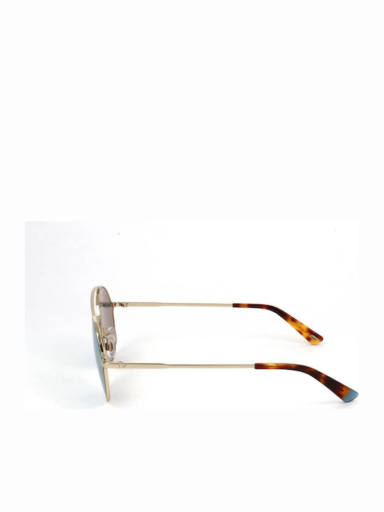 Web Unisex Sunglasses with Gold Metallic Frame and Light Blue Lens WE0220 32X