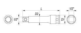 Yato Ratchet Extension Pneumatic with 1/2" Drive and Length 75mm