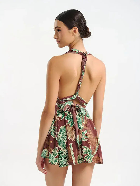 Ble Resort Collection Дамска Къса Рокля За Плаж Кафява/Зелена