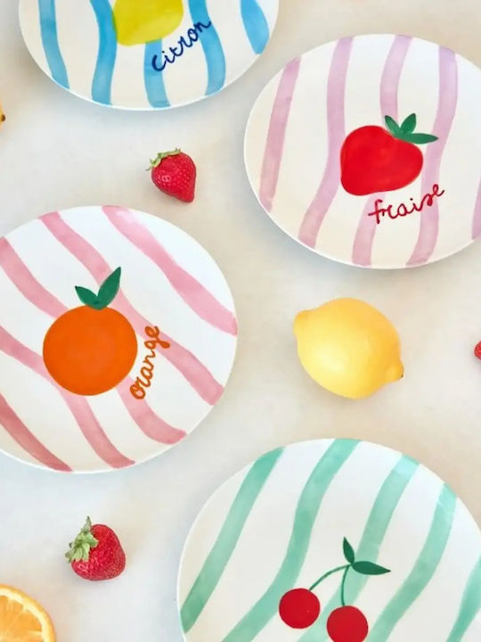 Que Rico Fraise White Ceramic Dessert Plate with Diameter 18cm