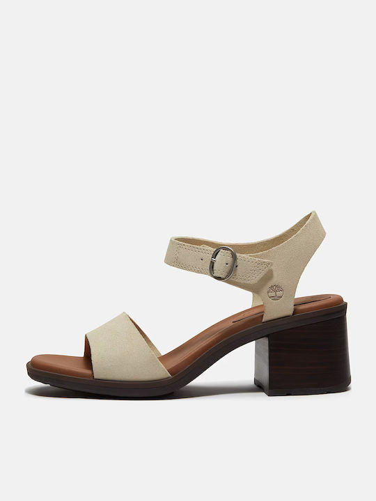 Damen Sandalen Aus Leder Beige