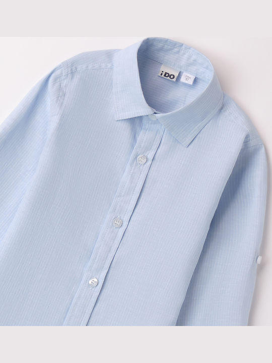 Kids Plain Short-Sleeved Linen Shirt Light Blue