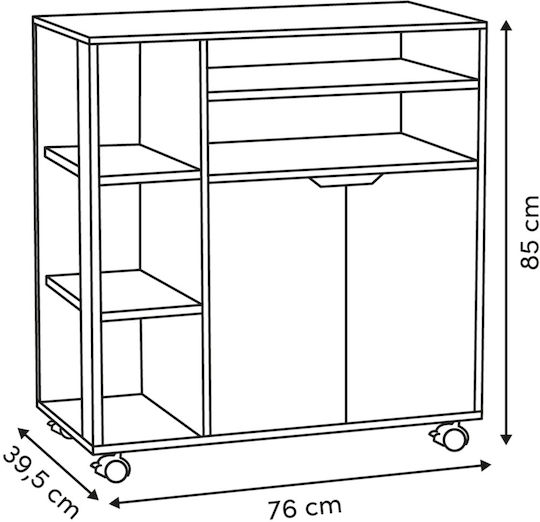 5Five Τρόλεϊ Κουζίνας Ξύλινο 6 Θέσεων Λευκό 76x39.5x85cm
