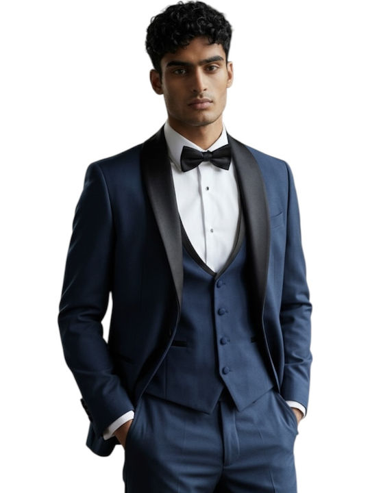 Men's Groom's Suit with Vest Blue