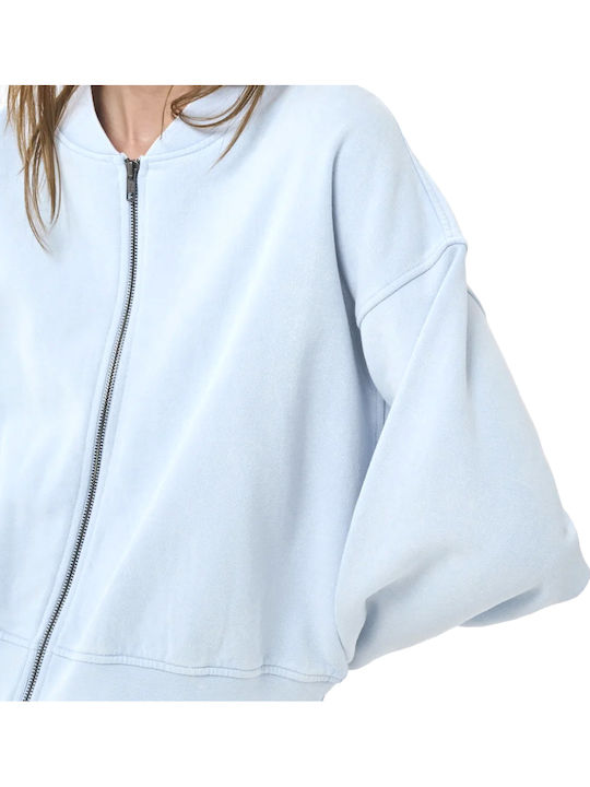 Long Women's Light Blue Sweatshirt Cardigan