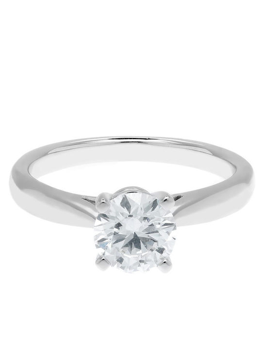 Single Stone Ring From 18K White Gold With Diamond