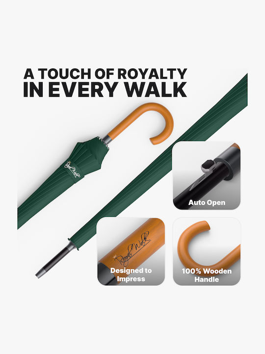 Royal Walk Антиветрена Автоматична Чадър за Дъжд Компактен Зелена