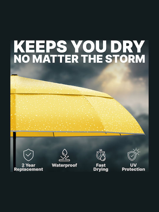 Royal Walk Антиветрена Автоматична Чадър за Дъжд Компактен Жълта