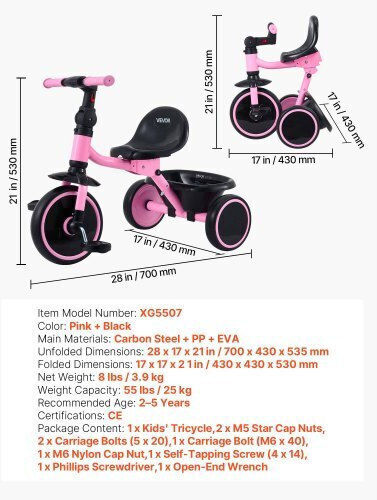 Vevor Toddler Foldable for 2-5 Years Pink