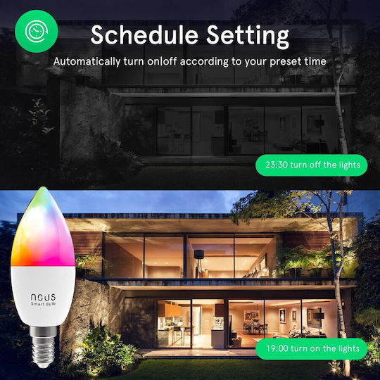 Nous Becuri Inteligente LED 4.5W pentru Dulie E14 RGB 380lm 2 Bucăți