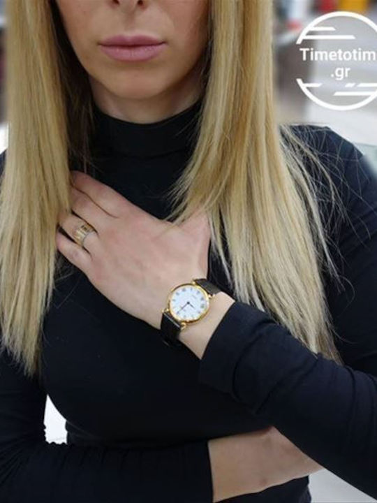 Intima Moda Womens Battery Watch With Black Leather Strap