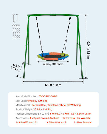 Vevor Hanging Metal Swing Green