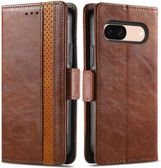 Google Pixel 6a Caseneo Splicing Double Magnetic Buckle Leather Phone Case Brown