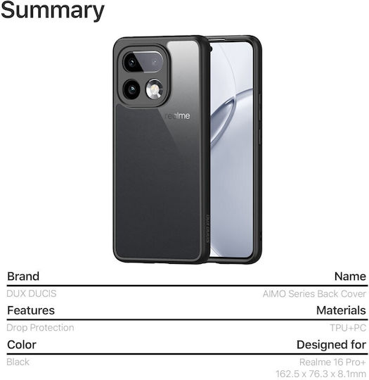 Case Realme 16 Pro+ 5g Dux Ducis Aimo Series Hard Back PC+TPU Black