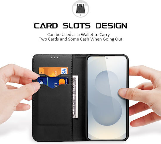 Case Samsung Galaxy S26 Plus 5g Dux Ducis Hivo Series Flip Wallet Genuine Leather Black Rfid Wallet Stand