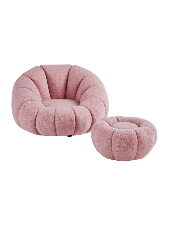 Swivel Armchair with Footstool Pink 95x95x65cm