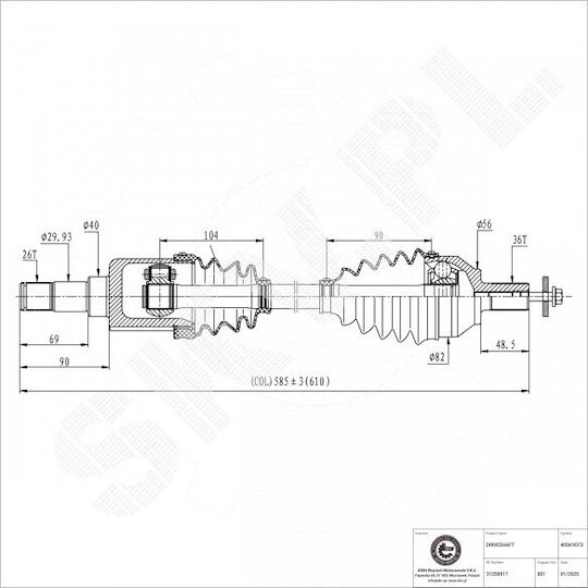 Ημιαξόνιο Volvo C30 S40 Ii V50 Εμπρός Αριστερό 31259517