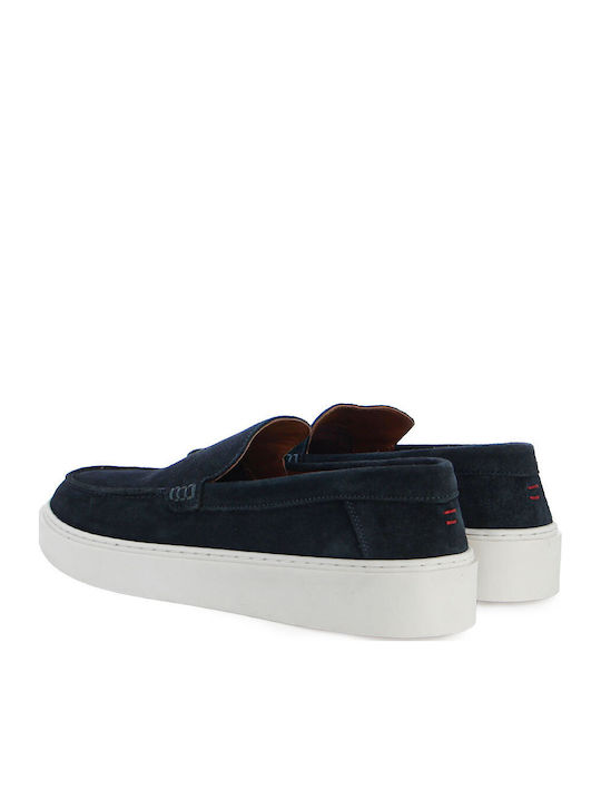 Loafers Bărbătești Din Piele Întoarsă În Culoare Albastră