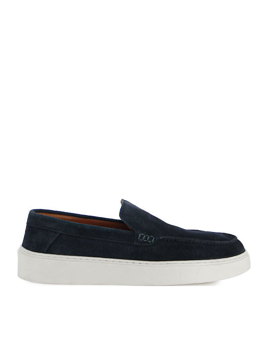 Loafers Bărbătești Din Piele Întoarsă În Culoare Albastră