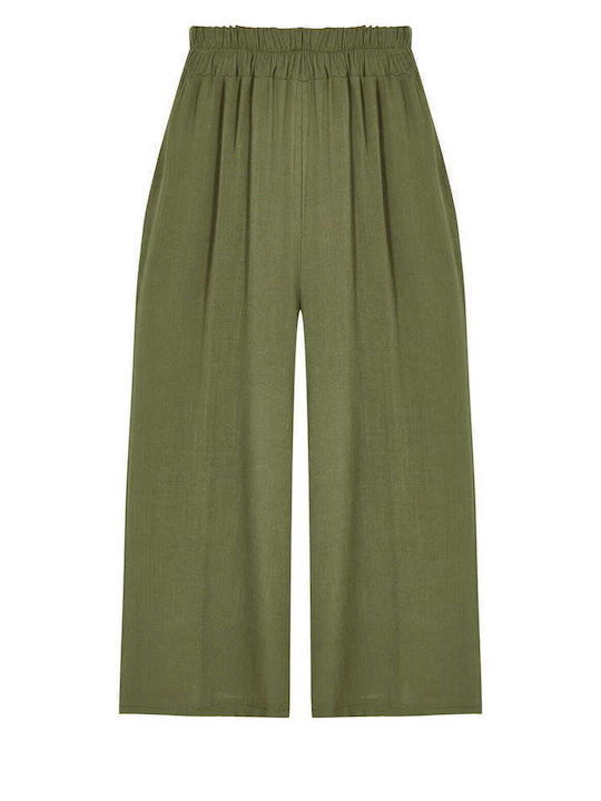 Celestino Zip Culottes Solid Viscose Loose Fit Khaki