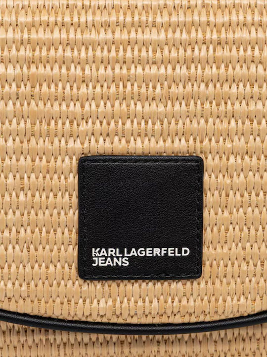 Box Logo Straw Women's Shoulder Bag Beige