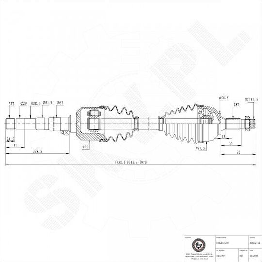 Ημιαξόνιο Κίνησης Citroen C4 Ii Ds4 Peugeot 607 Εμπρός Δεξιά 3273nh