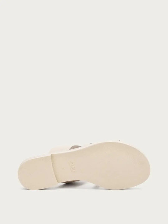 Leder Damen Anatomisch Flache Sandalen Weiß