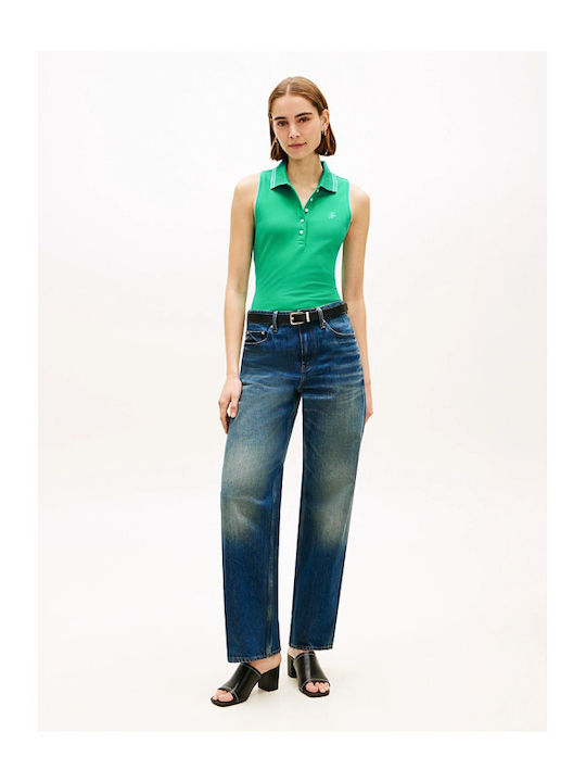 Women's Sleeveless Green Polo Blouse