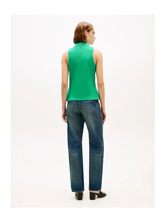 Women's Sleeveless Green Polo Blouse