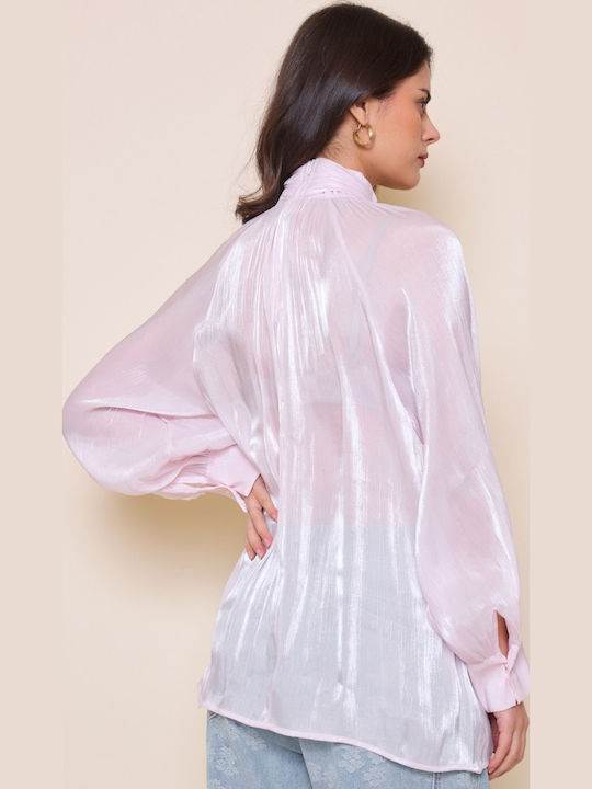 Women's Sleeveless Blouse with Zipper Neckline Pink