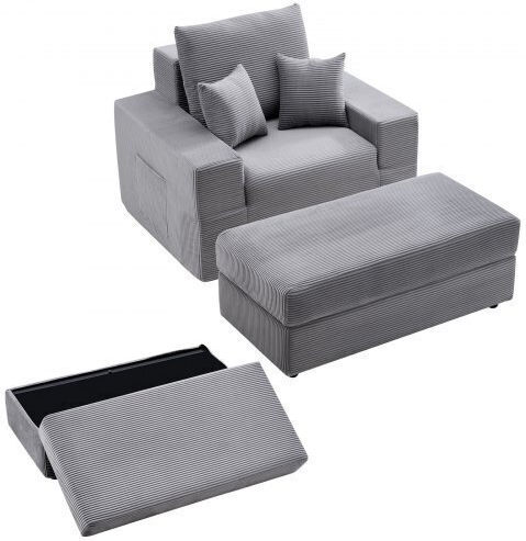 Armchair Bed with Footstool Gray 111.5x149x74cm