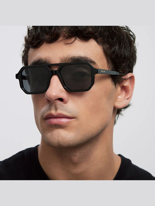 Meller Chike Unisex Sunglasses with Black Horn-Rimmed Frame and Black Polarized Lens