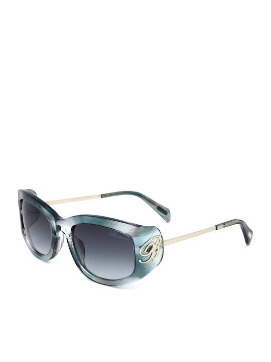 Blumarine Women's Sunglasses with Blue Horn-Rimmed Frame and Gradient Lenses SBM779 09GK