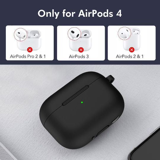 Θήκη Σιλικόνης με Γάντζο σε Μαύρο χρώμα για Apple AirPods 4