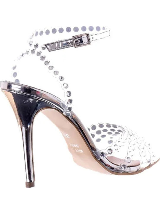 Damen Sandalen Silber Leder