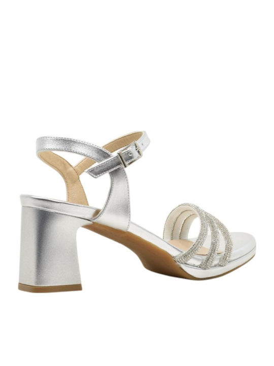 Leather Women's Sandals Anatomic with Strass Silver Strass