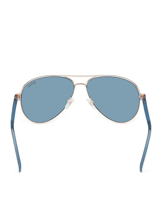 Guess Unisex Sonnenbrillen mit Gold Metallischer Rahmen und Blauen Gläsern GU8279 28V