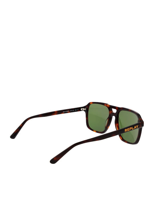 Replay Unisex Sunglasses with Brown Tartaruga Plastic Frame and Green Lens