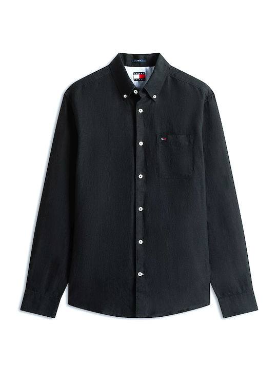 Short Sleeve Linen Shirt in Regular Fit Black