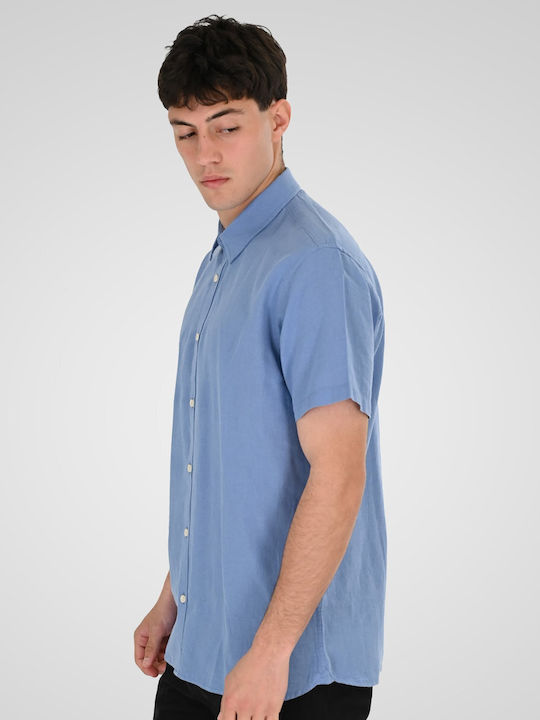 Short Sleeve Linen Shirt Light Blue